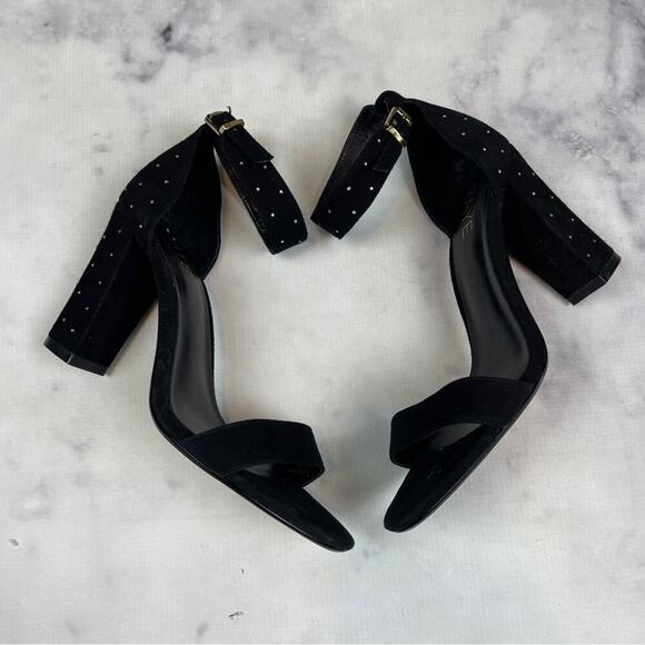 Raye x Anthropologie Genesis Black Suede Crystal Embellished Heel Sandals Sz 8 - Picture 2 of 12
